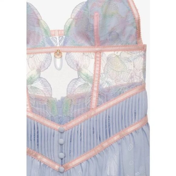 For Love and Lemons High Tide Slip Dress Blue Pink Satin Skirt Seashell Charm M - Picture 3 of 7